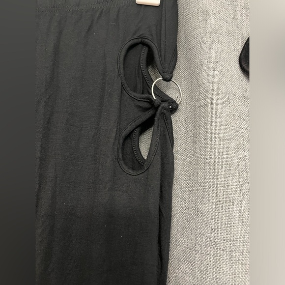 MakeMeChic Women's 2 Piece Outfits Deep V Neck Crop Tank Top Cutout Flare Pants - Picture 8 of 8